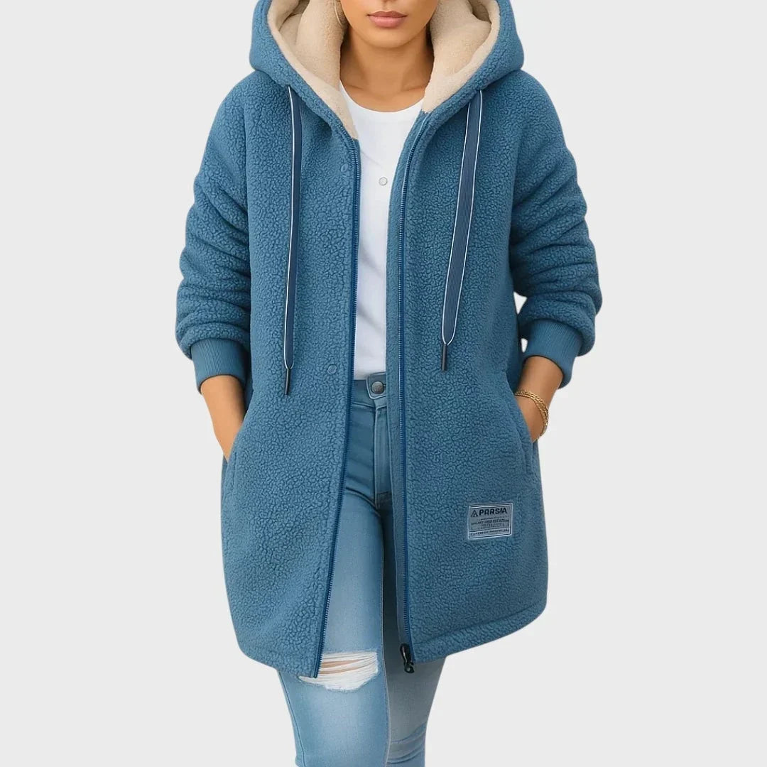 Women's Hooded Teddy Jacket with Zip Closure