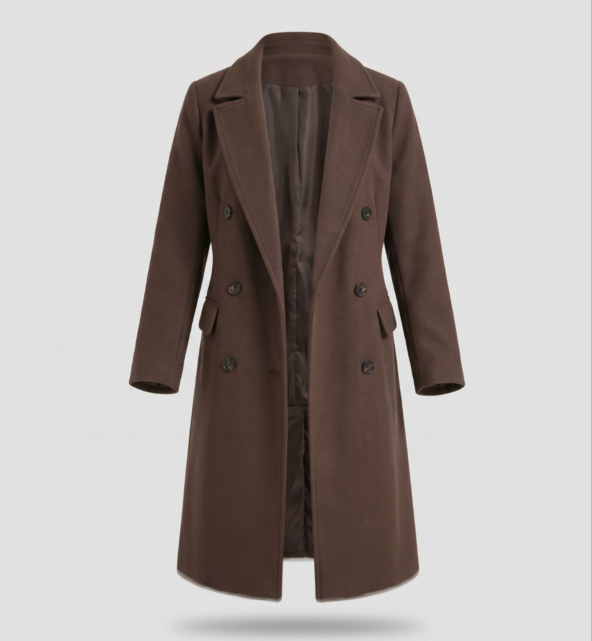 Cappotto lungo doppiopetto da donna con colletto a revers