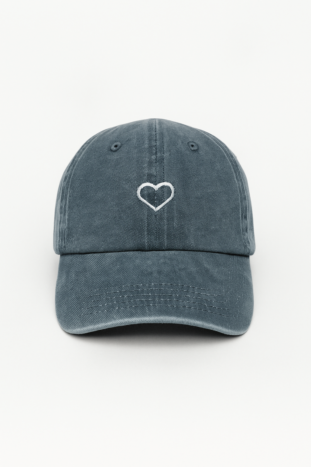 Minimalist Baseball Cap with Heart - Washed Grey Cotton