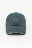 Minimalist Baseball Cap with Heart - Washed Grey Cotton