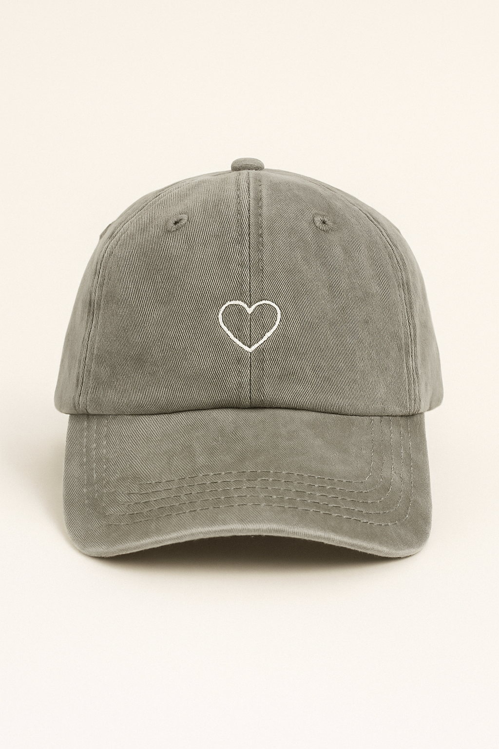 Minimalist Baseball Cap with Heart - Washed Grey Cotton