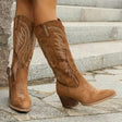 Embroidered Cowboy Boots with Pointed Toe and Stacked Heel