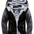 Giacca da uomo calda in pile con cappuccio e design colorblock