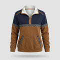 Maglione da donna - Mezza cerniera con colletto sherpa, Cognac