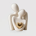 Hugging Couple Figurine - Modern Sculpture with Heart Detail