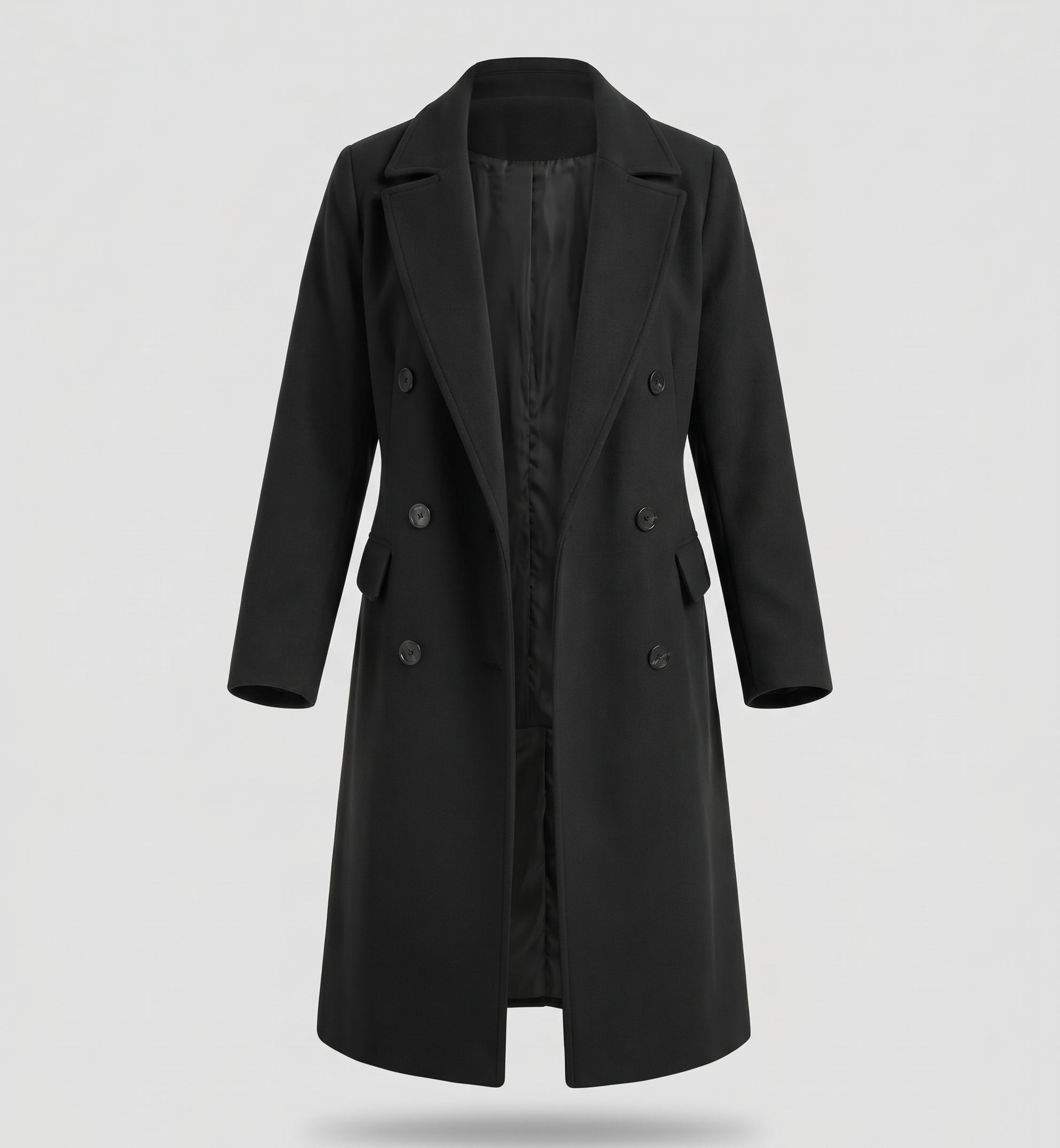 Cappotto lungo doppiopetto da donna con colletto a revers