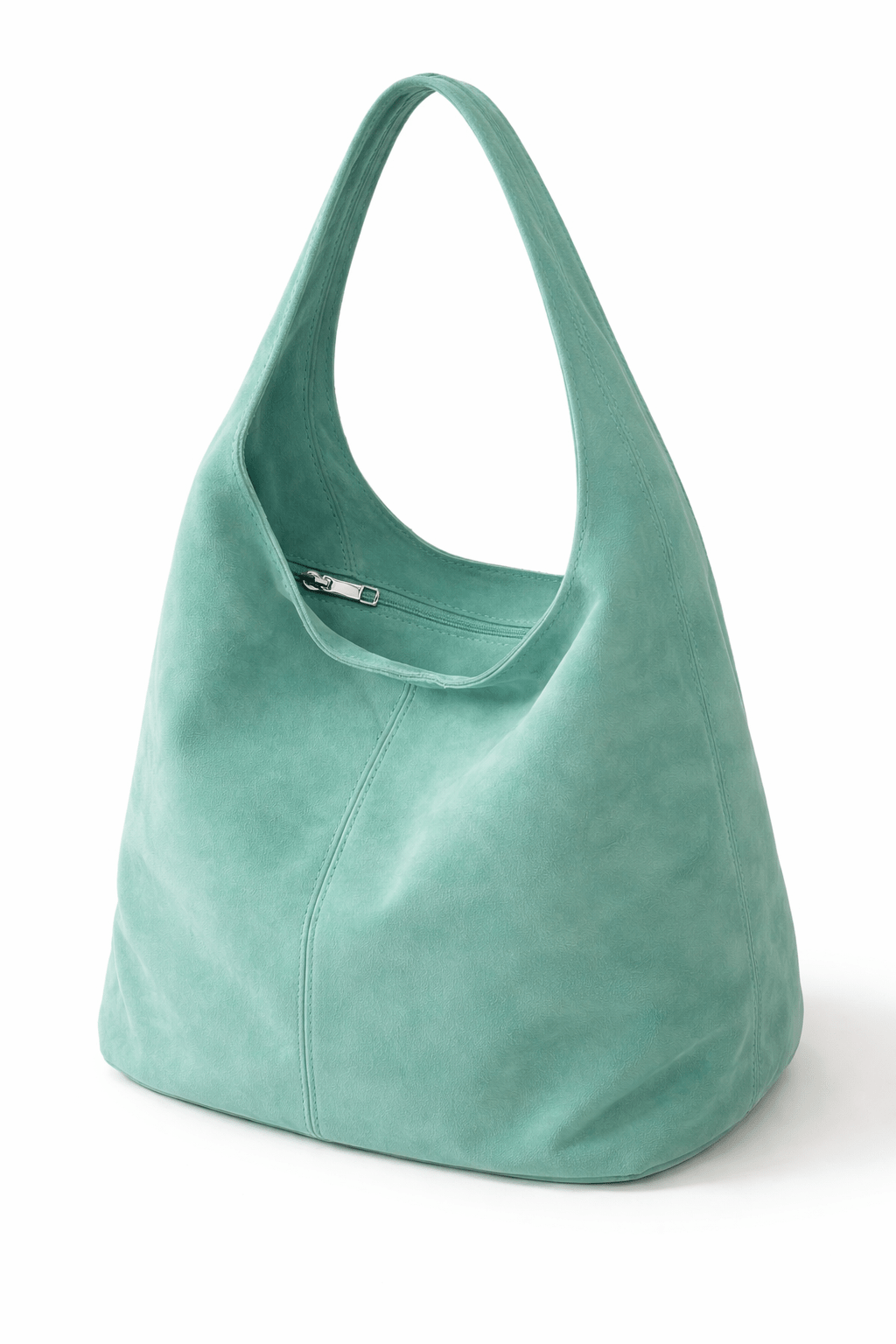 Borsa shopper in pelle scamosciata con chiusura a zip