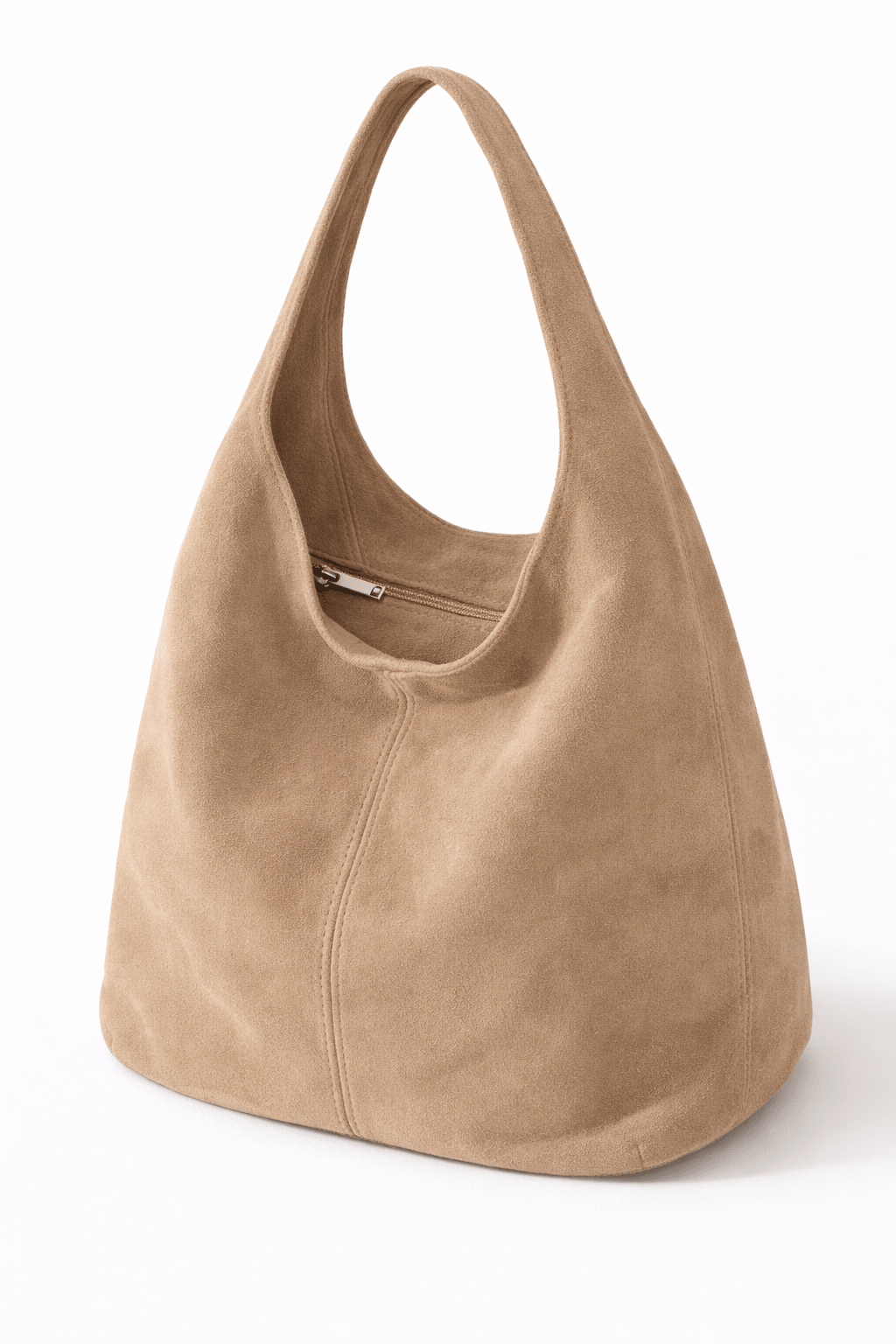 Borsa shopper in pelle scamosciata con chiusura a zip