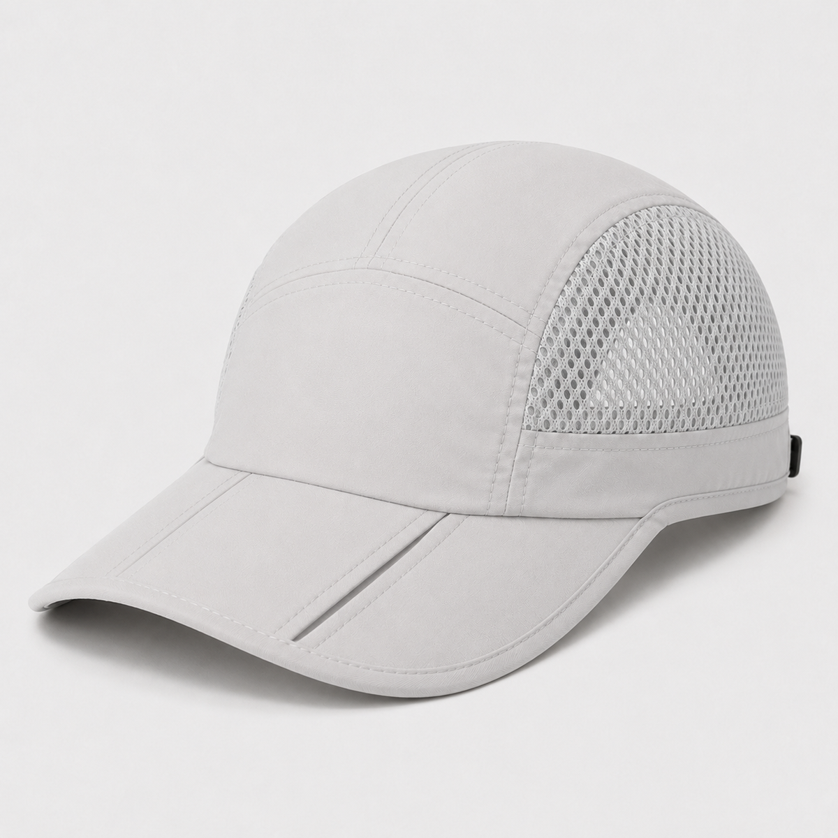 Adult Foldable Running Cap with Mesh Panels and Adjustable Fit
