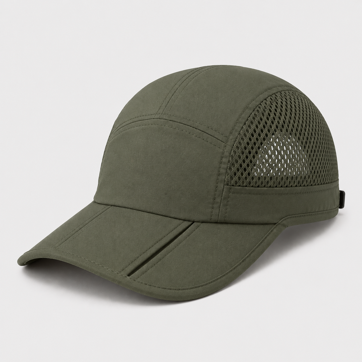 Adult Foldable Running Cap with Mesh Panels and Adjustable Fit