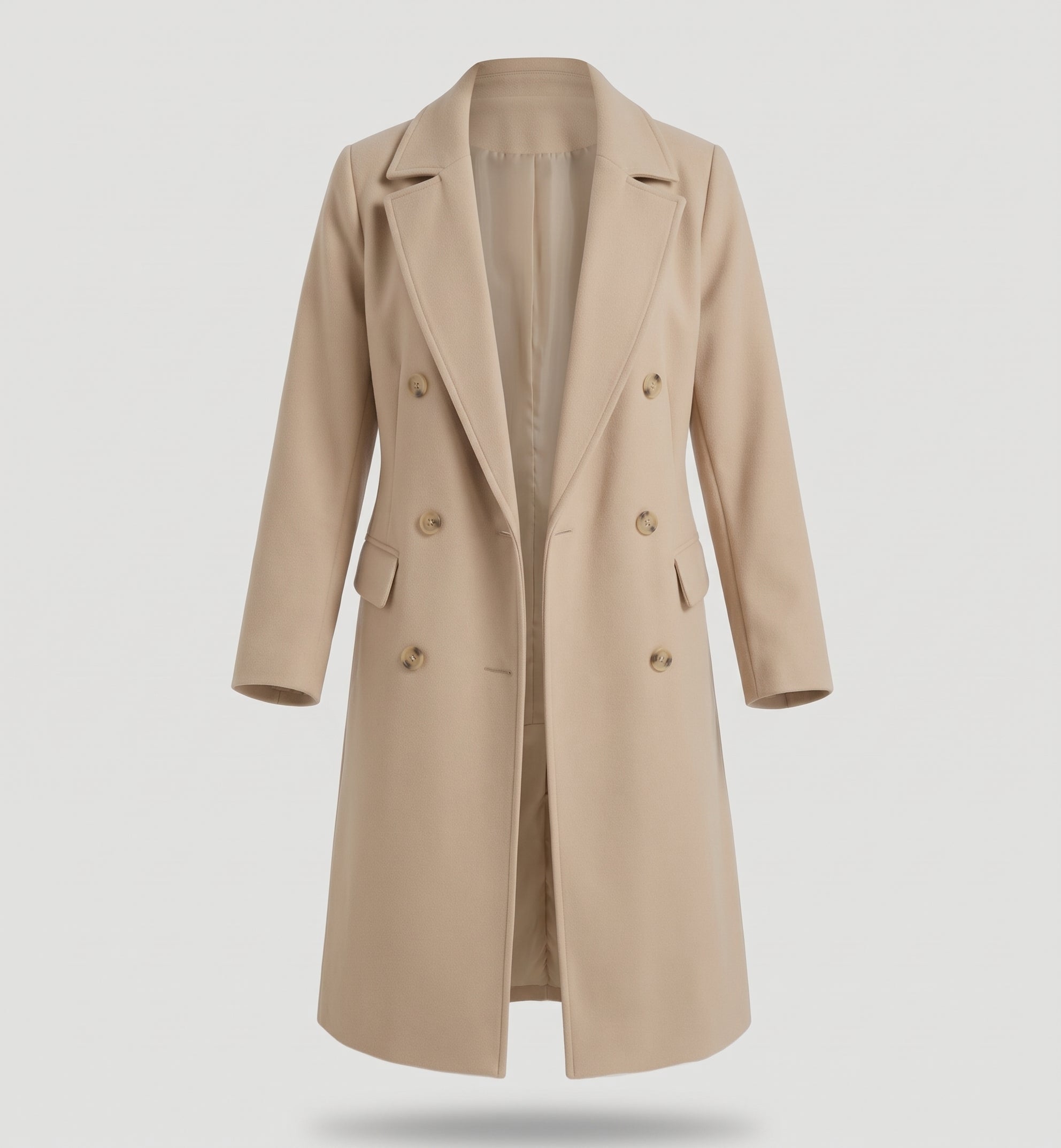 Cappotto lungo doppiopetto da donna con colletto a revers