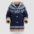 Women's Hooded Knit Cardigan with Fair Isle Pattern