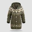 Women's Hooded Knit Cardigan with Fair Isle Pattern