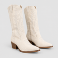 Embroidered Cowboy Boots with Pointed Toe and Stacked Heel