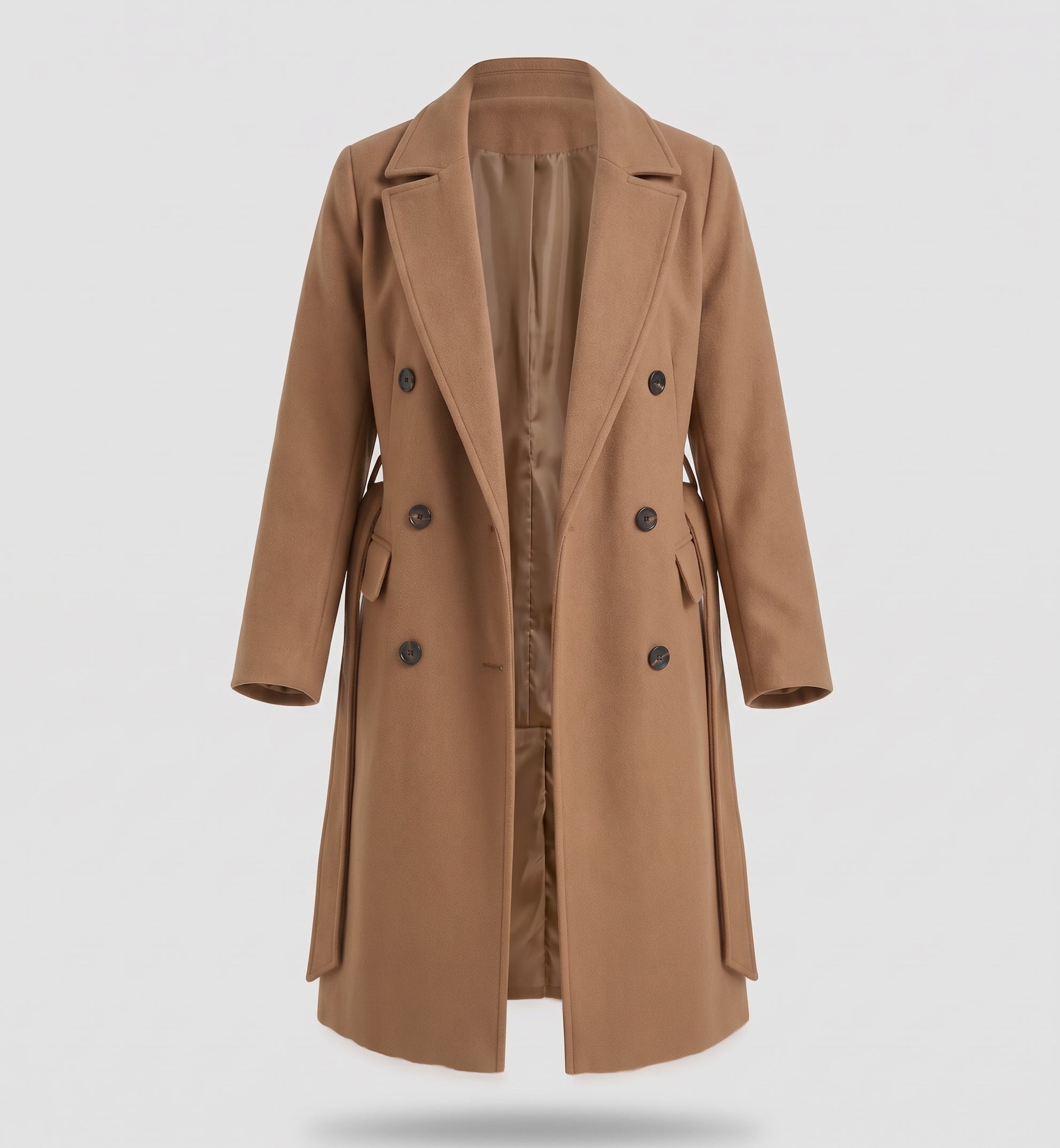 Cappotto lungo doppiopetto da donna con colletto a revers
