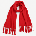 Red Polyester Scarf with Fringed Ends, Unisex