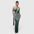 Women's One-Shoulder Evening Dress with Metallic Finish