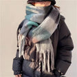 Women's Oversized Winter Scarf with Gradient Color and Fringe