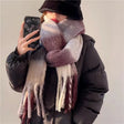 Women's Oversized Winter Scarf with Gradient Color and Fringe