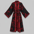 Halat de baie din bumbac, tip kimono, cu model reversibil de frunze