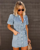 Women's Denim Dress with Short Sleeves