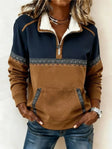 Maglione da donna - Mezza cerniera con colletto sherpa, Cognac