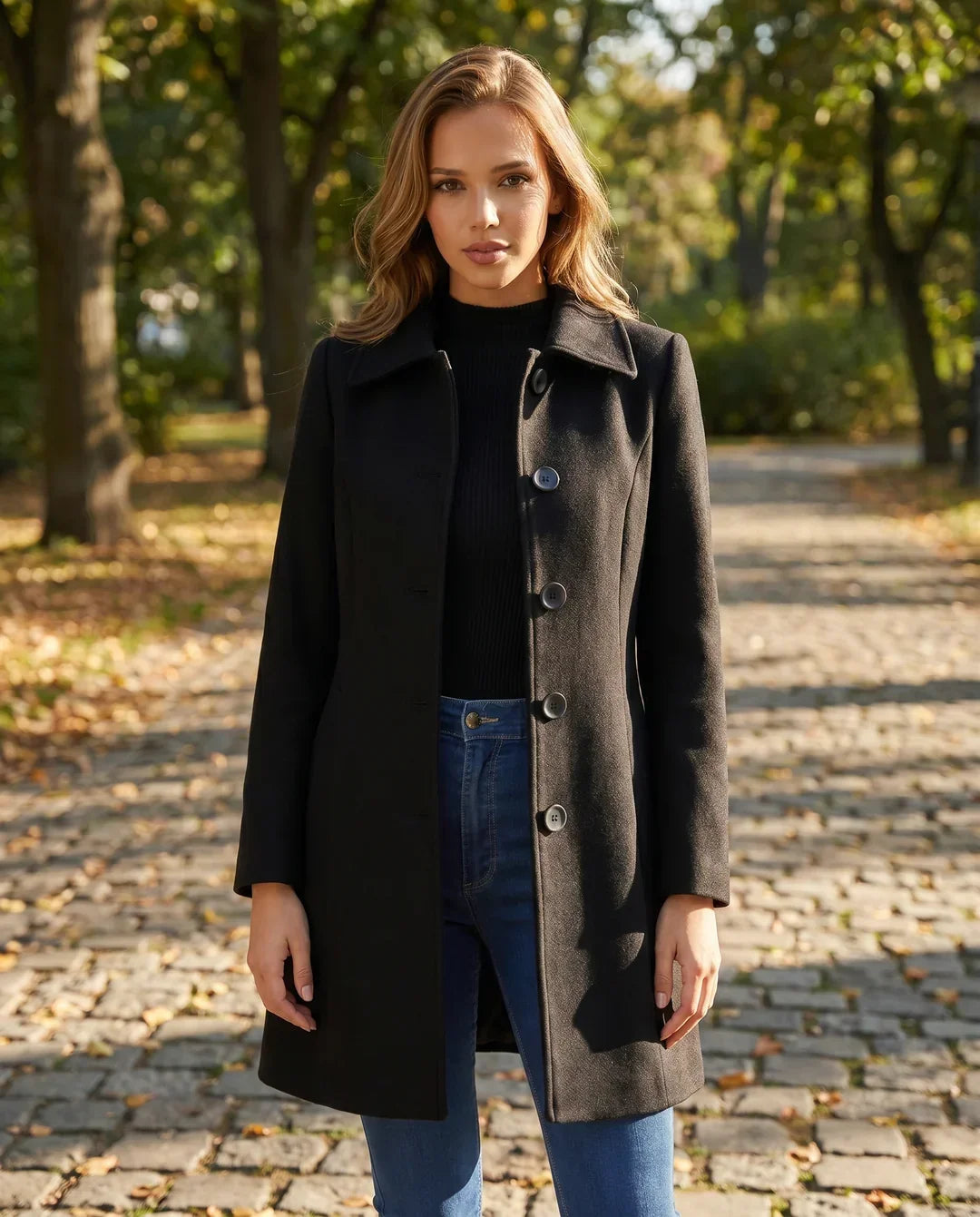 Cappotto sartoriale da donna - Colletto classico con chiusura a bottoni
