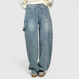 Blugi de damă cu talie înaltă și croială cu pantaloni largi