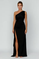 Women's Satin One-Shoulder Maxi Dress