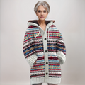 Cardigan cu glugă pentru femei, cu model Fair Isle