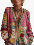 Vestă cardigan cu model floral patchwork pentru femei, Zoe